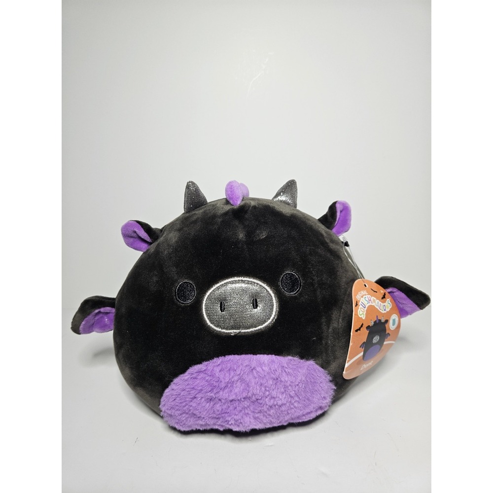 Squishmallows Dent the Dragon 8 Inch Halloween Black Purple Bat Wings Plush NWT